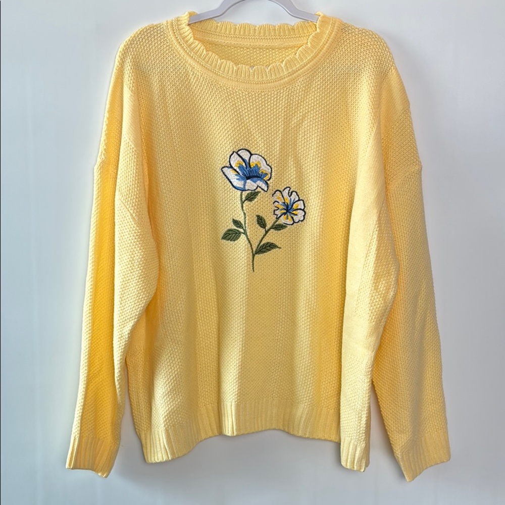 Brand New Yellow Floral Embroidered Sweater